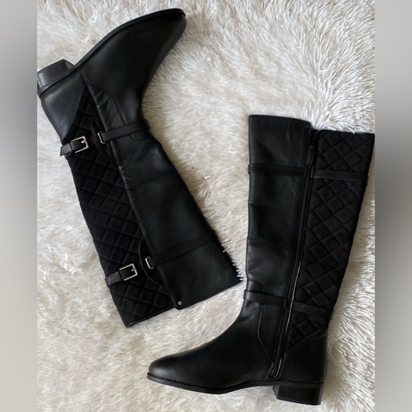 New Sz 10W Wide Calf black Leather knee high  boots - Picture 6 of 12